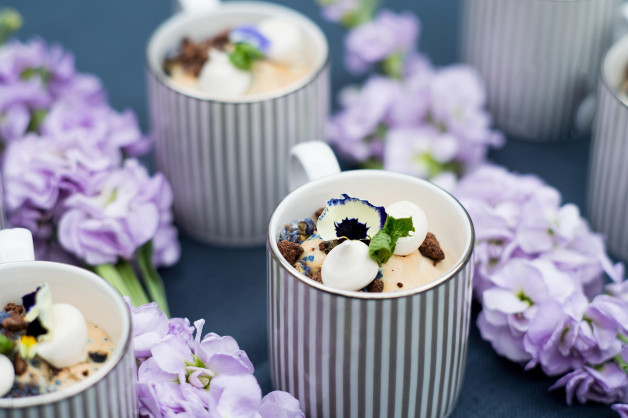 Mugs of Coffee Mousse with Pansies