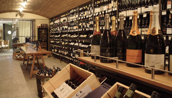 Bottles in the wine merchant